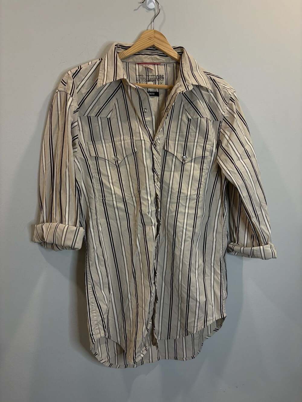 Guess Company 086 Stretch Striped Western Button Down Long Sleeve Shirt Size S